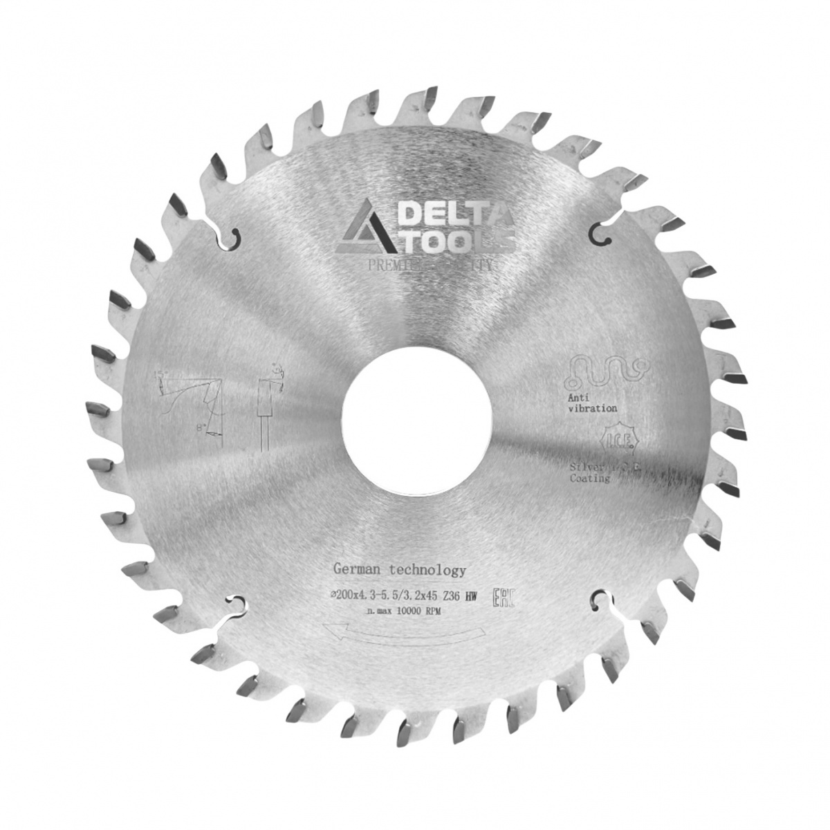 Дисковая пила подрезная DELTA TOOLS для ФРЦ Premium 200x4.3-5.5x3.2x45 Z36 KON-WZ